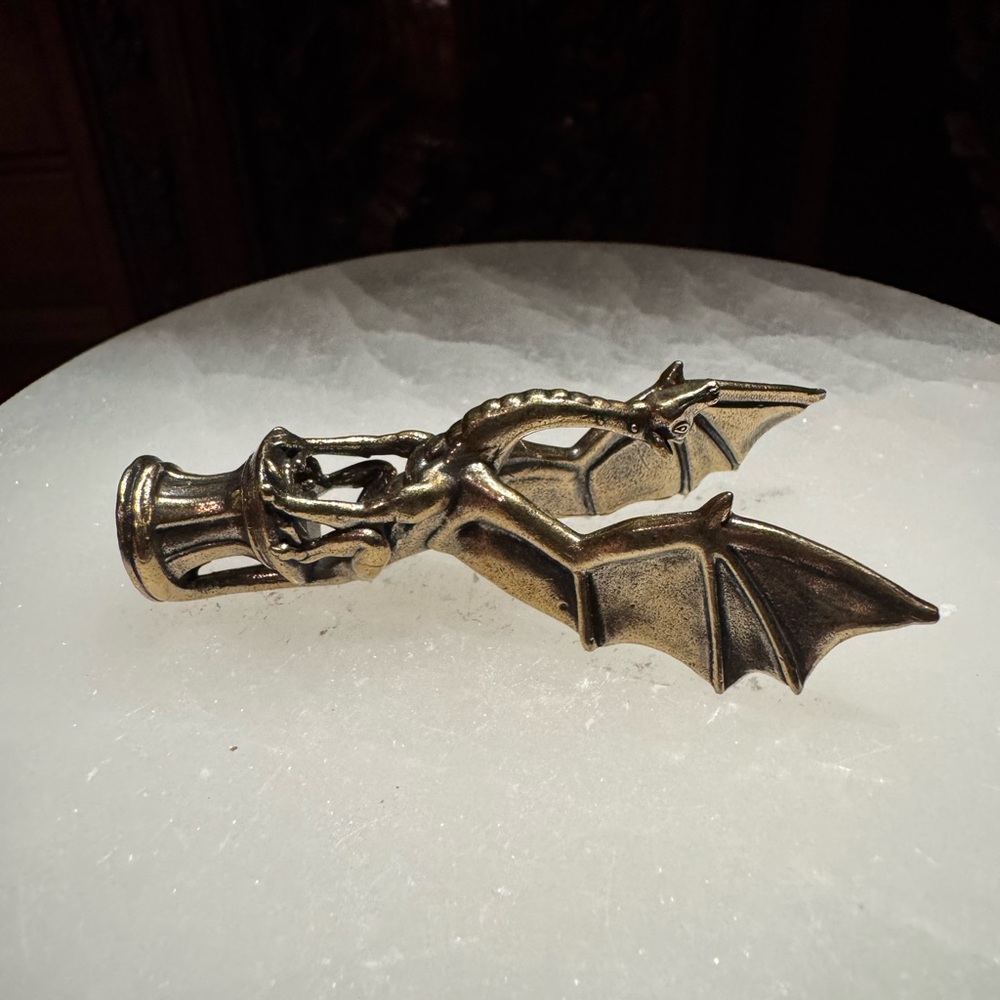 Solid Brass Dragon on Pedestal Vintage-style Sculpture Desk Decor - Picture 7 of 14